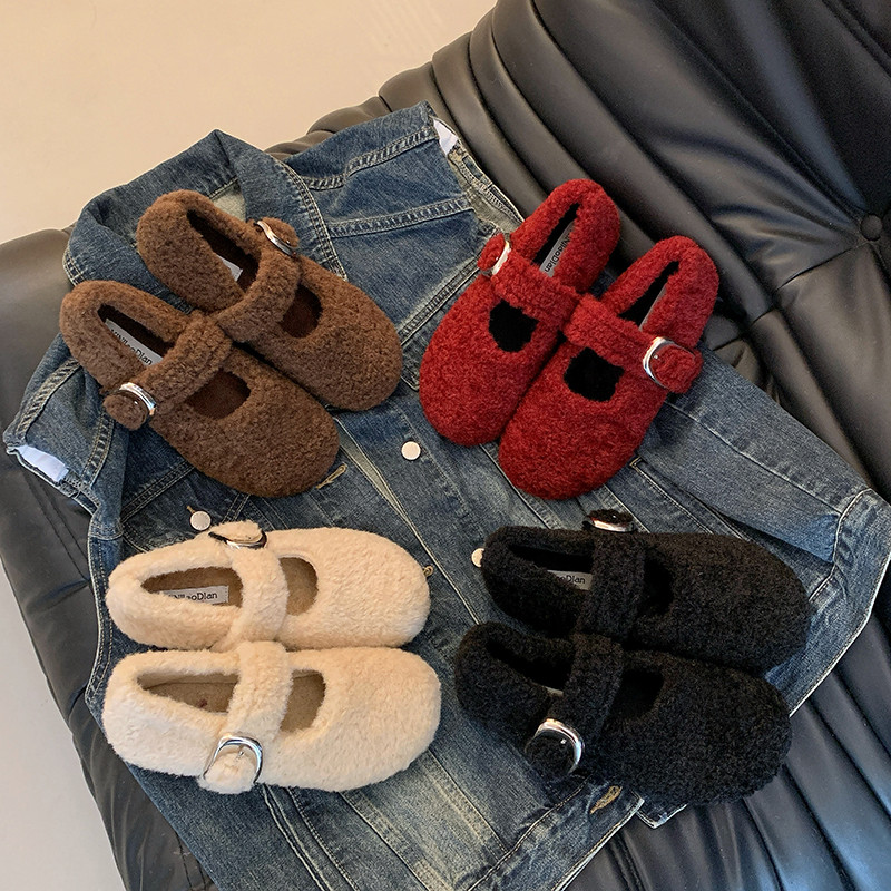 白色法式玛丽珍毛毛鞋女外穿加绒保暖秋冬季2025新款平底勃肯棉鞋,女鞋,棉鞋,淘宝优惠券,粉丝福利购,淘宝优惠卷