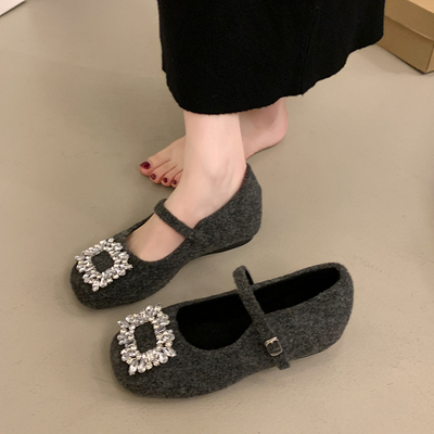 法式气质水钻晚晚风内增高毛毛鞋女2025冬季新款保暖加绒玛丽珍鞋