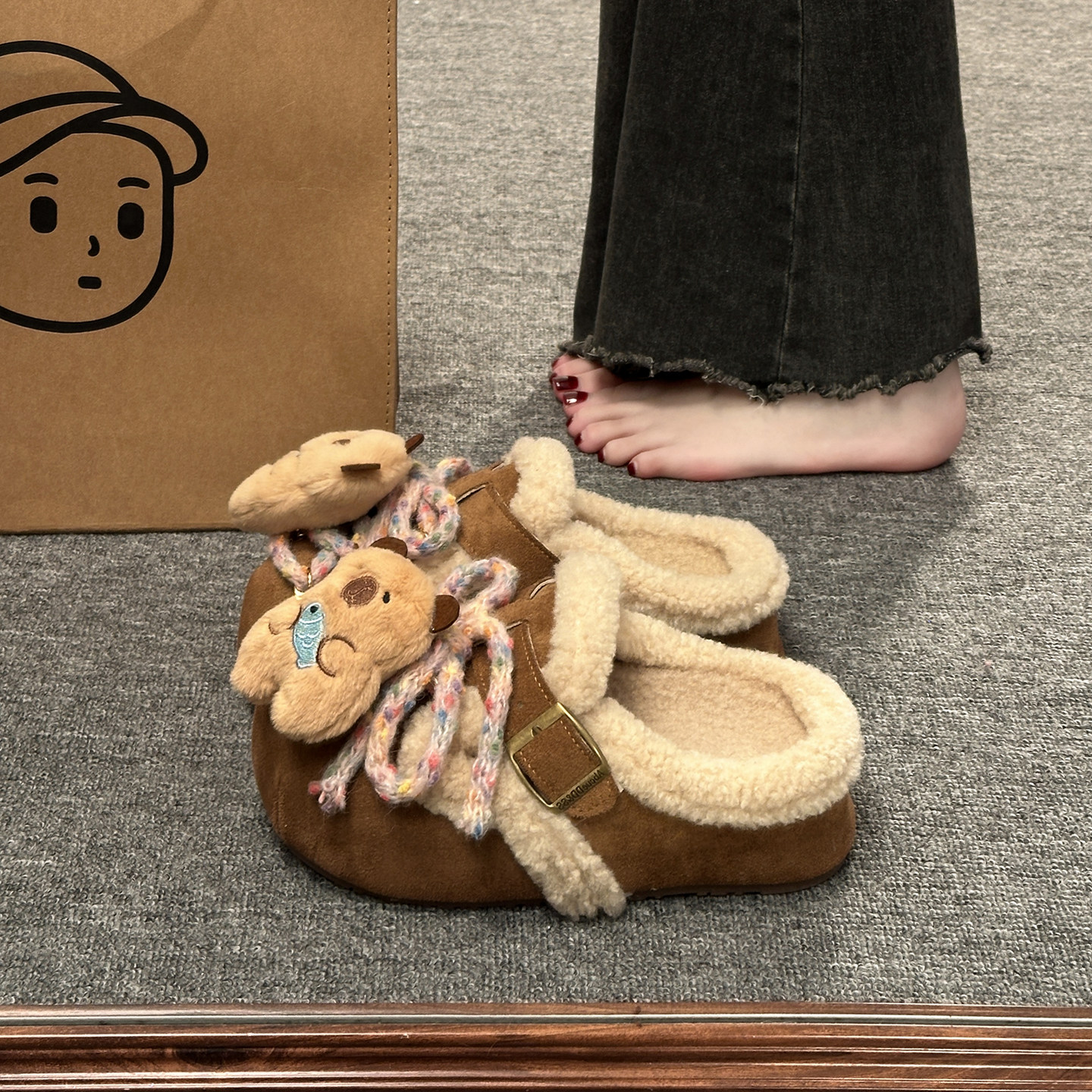 可爱小熊毛绒包头勃肯拖鞋女2025上新外穿保暖厚底勃肯鞋毛毛拖鞋,女鞋,毛毛鞋,淘宝优惠券,粉丝福利购,淘宝优惠卷