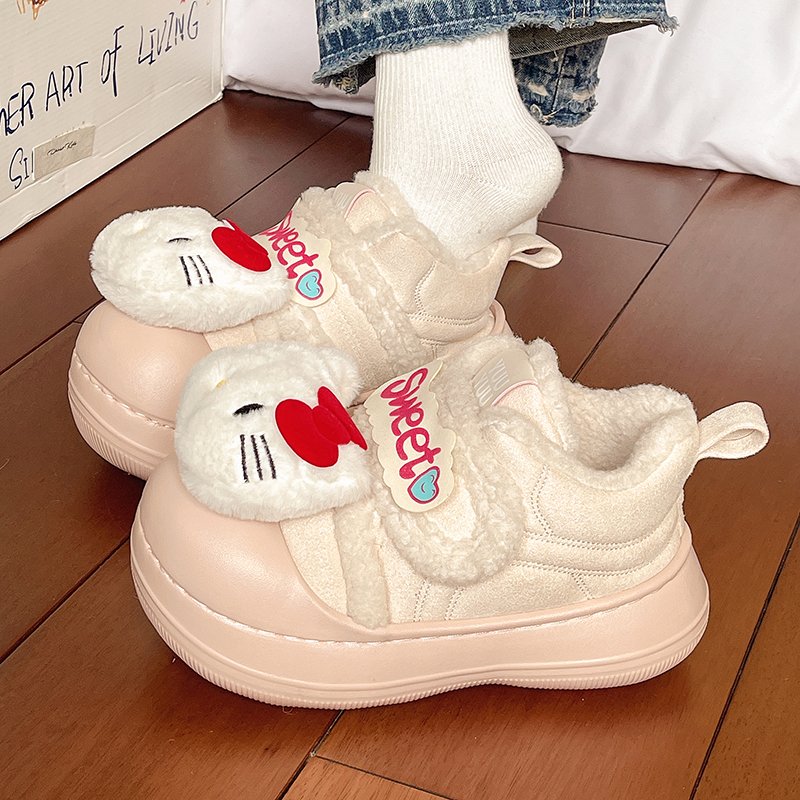 kitty可爱魔术贴棉鞋女外穿2025秋冬新款厚底加绒加厚防滑雪地靴