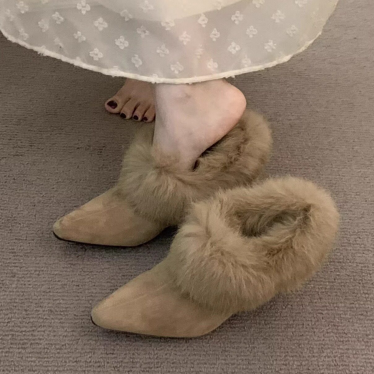 毛毛拖鞋女外穿一脚蹬穆勒皮鞋2025秋冬新款兔毛高级感绝美高跟鞋,女鞋,棉鞋,淘宝优惠券,粉丝福利购,淘宝优惠卷