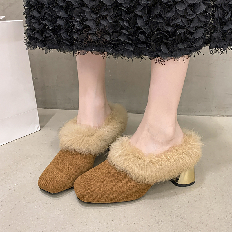 加绒毛毛鞋女半拖冬季外穿增高2025新款时尚个性设计感潮流保暖鞋