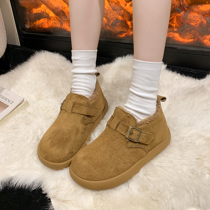 小众皮带扣厚底增高勃肯鞋女2025冬加绒乐福保暖棉鞋雪地靴松糕鞋