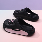 女款 外穿夏季 新款 洞洞鞋 厚底踩屎感拖鞋 沙滩软底松糕两穿防滑凉拖