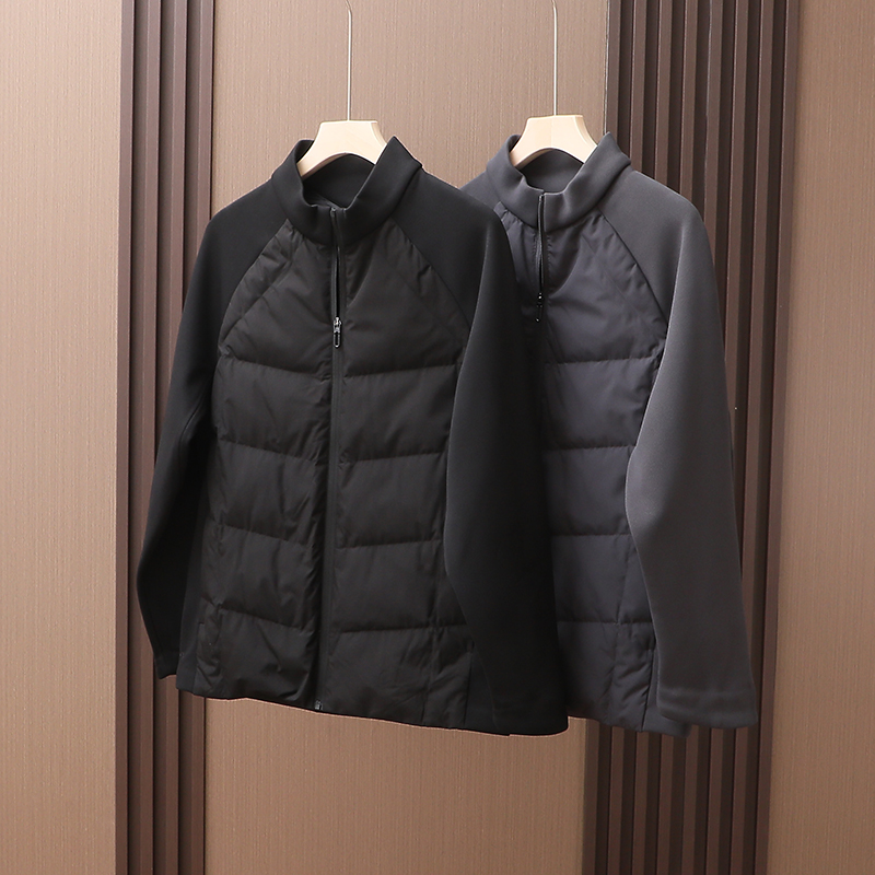 柜2990！90鸭绒！户外三防面料！冬季新款男士针织拼接立领羽绒服