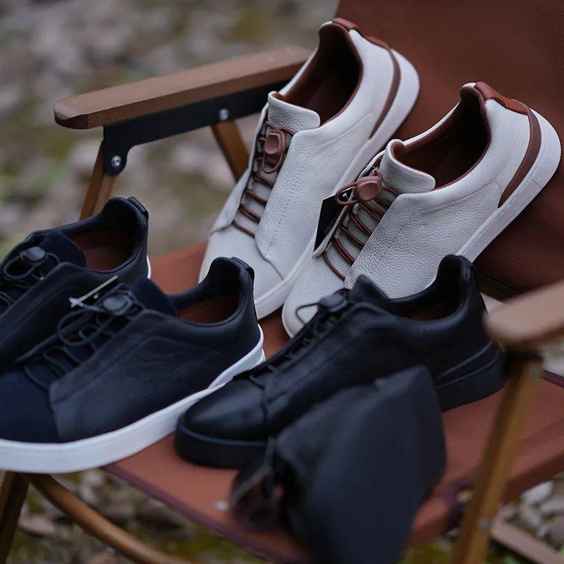 荔枝纹牛皮男士系带休闲板鞋