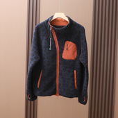 日系外贸尾货加厚摇粒绒外套撞色颗粒绒立领保暖斜拉链卫衣外套潮