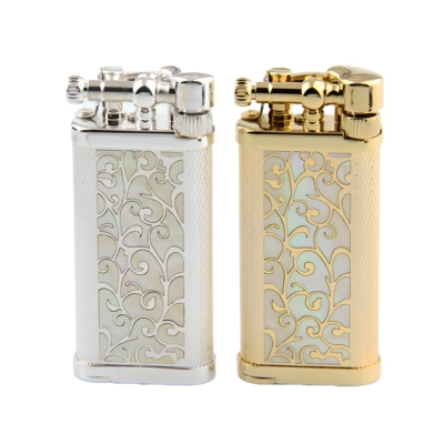 Im Corona日本皇冠烟斗打火机双面贝母镶嵌唐草缠枝纹斜火OLDBOY