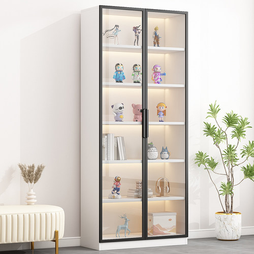 书柜带玻璃门儿童书架家用客厅储物柜防尘展示柜轻奢高级感置物架