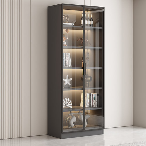 书柜家用带玻璃门客厅一体整墙现代轻奢定制储物柜到顶书架展示柜