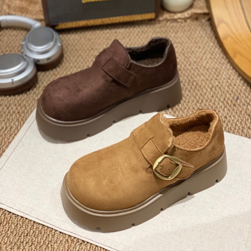 反绒皮勃肯鞋女2025新款厚底圆头皮带扣一脚蹬休闲舒适轻便单鞋女