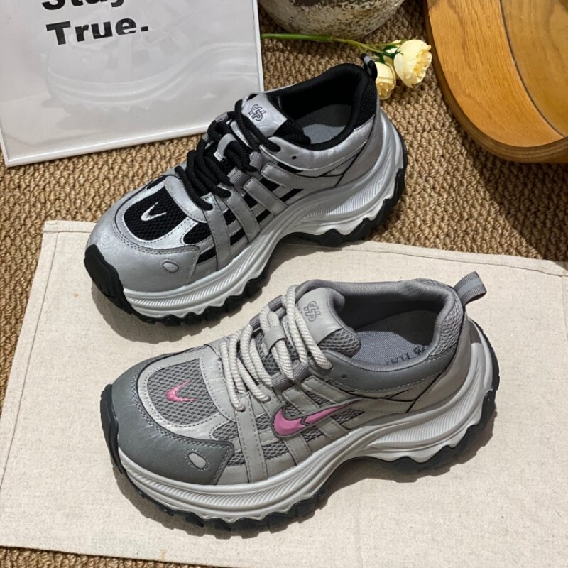 厚底老爹鞋女2026秋季新款橡胶发泡增高百搭轻便防滑运动休闲鞋女