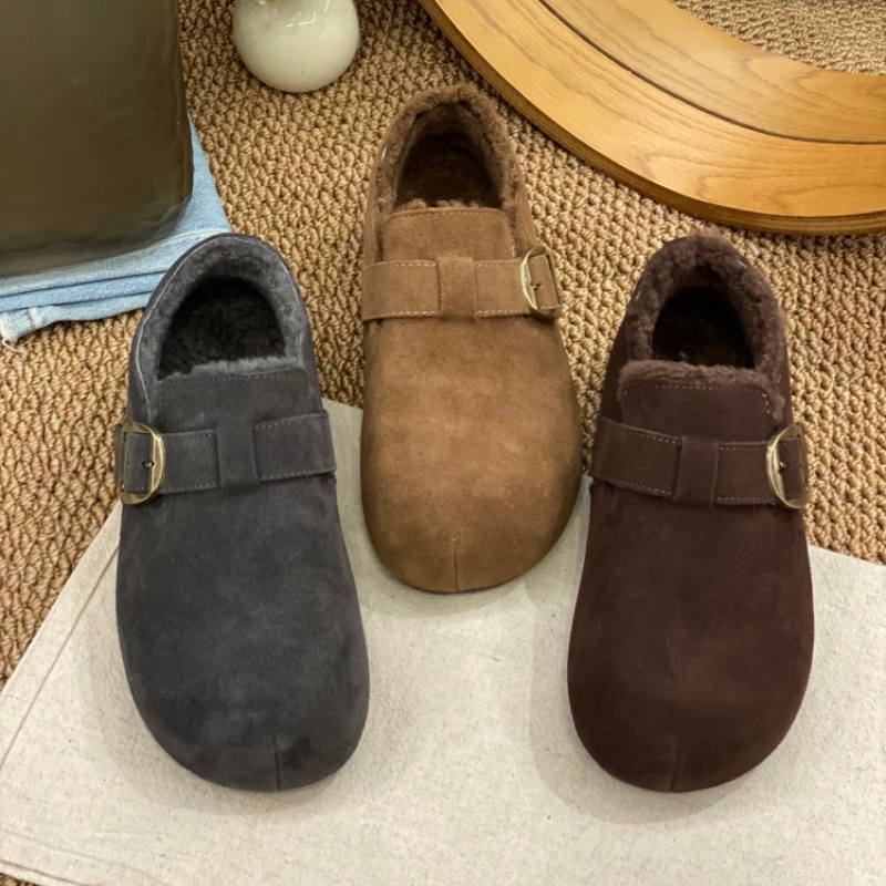 2025秋冬款加绒勃肯鞋女秋冬保暖软底毛绒魔术贴圆头舒适百搭女鞋