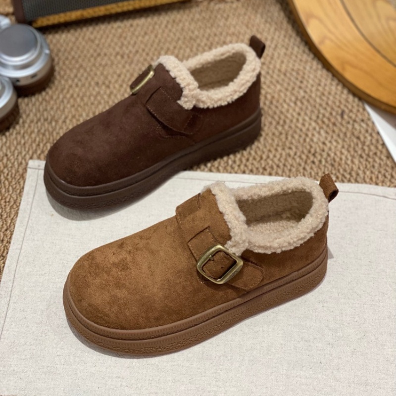 加绒勃肯鞋女2025新款厚底保暖皮带装饰懒人鞋一脚蹬舒适休闲鞋女