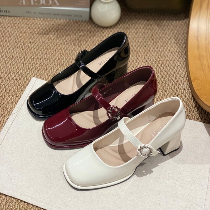 法式方头玛丽珍鞋女2026春季新款防滑深口一字带粗跟漆皮百搭单鞋,女鞋,玛丽珍鞋,淘宝优惠券,粉丝福利购,淘宝优惠卷