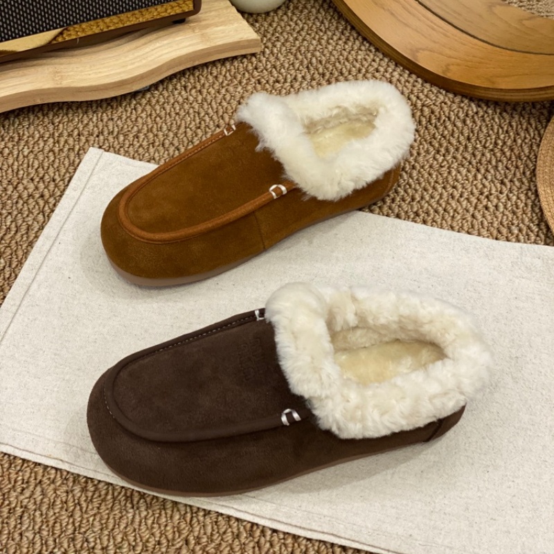 加绒保暖勃肯鞋女2025冬季新款羊羔毛一脚蹬毛毛懒人鞋舒适乐福鞋