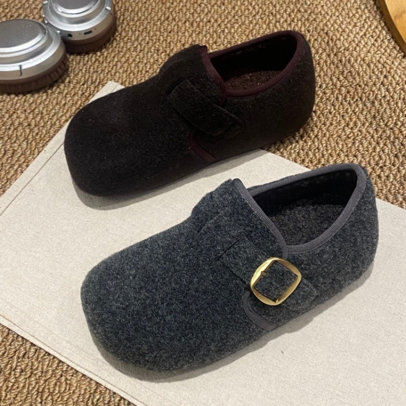 2025新款反绒皮勃肯鞋女皮带扣复古加厚圆头一脚蹬舒适百搭休闲鞋