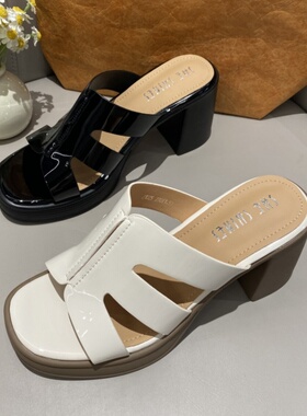 优雅时装拖鞋女增高夏季新款圆头防水台高跟拖2025年新款时尚高级