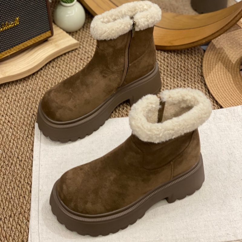翻边雪地靴女2025冬季新款厚底加绒保暖羊羔毛短靴百搭增高棉鞋女