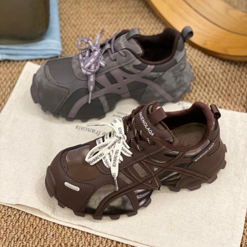 绑带老爹鞋女2025年秋冬季新款厚底内增高休闲运动鞋百搭德训鞋女