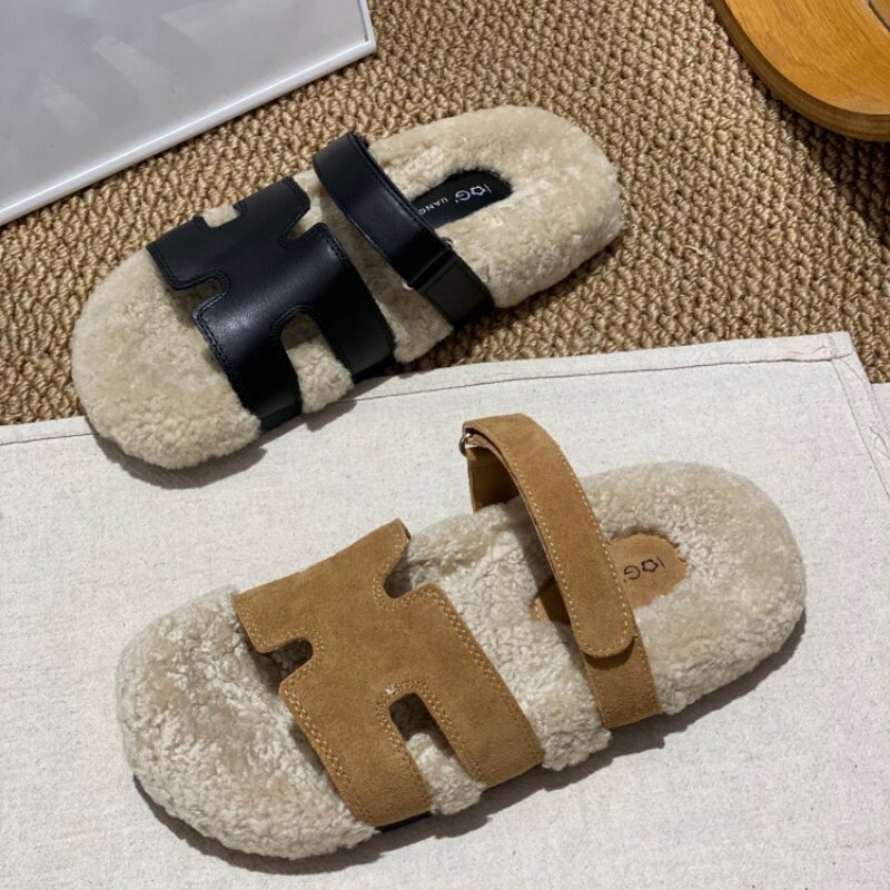 秋季女厚底魔术贴防滑显瘦拖鞋
