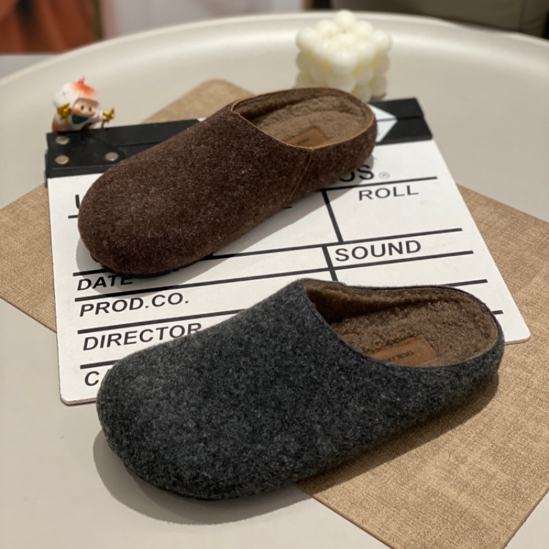 勃肯鞋女毛毛半拖2025冬季新款懒人鞋羊羔毛舒适一脚蹬百搭软底鞋