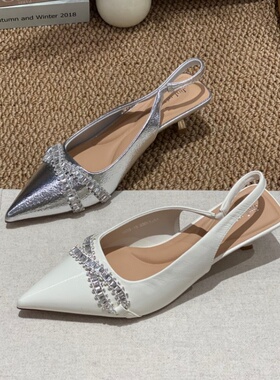 法式水钻玛丽珍鞋女2026新款春季尖头一脚蹬防滑后空单鞋高级感女