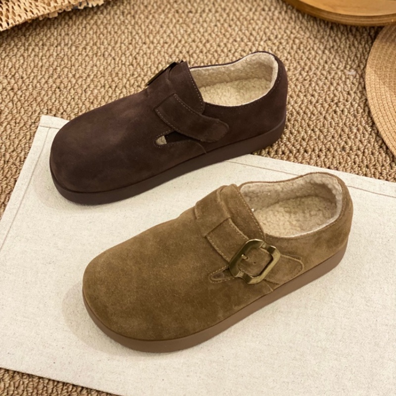 加绒勃肯鞋女2025冬季新款保暖软底一脚蹬磨砂舒适魔术贴百搭女鞋