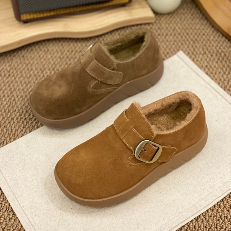 网红2025冬季新款勃肯鞋女魔术贴加绒保暖舒适软底懒人圆头毛绒鞋