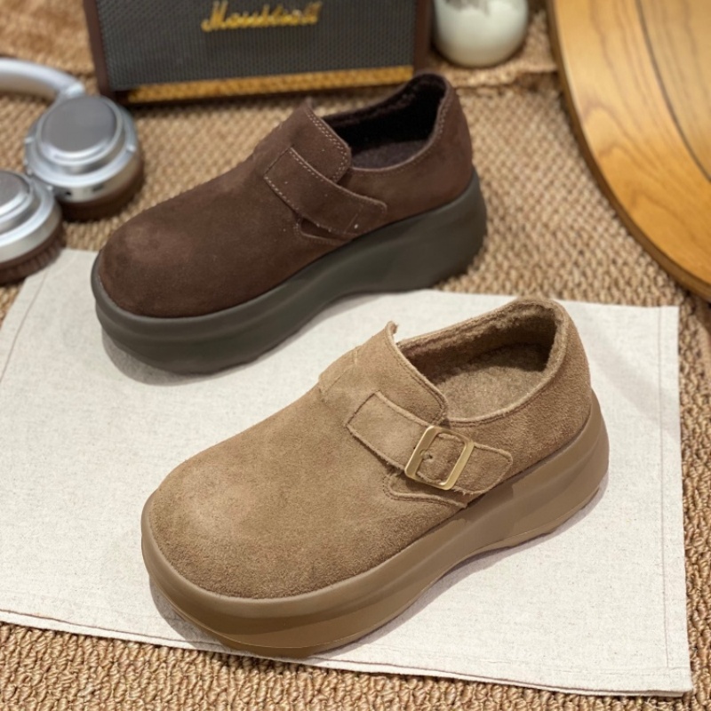 勃肯鞋女2025冬季新款反绒皮圆头皮带扣保暖休闲百搭舒适时尚单鞋