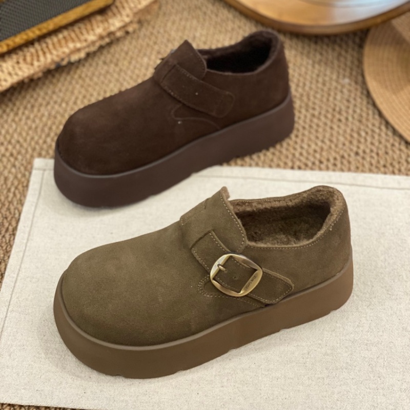 2025新款反绒皮全包勃肯鞋女厚底复古加厚皮带扣一脚蹬百搭休闲鞋