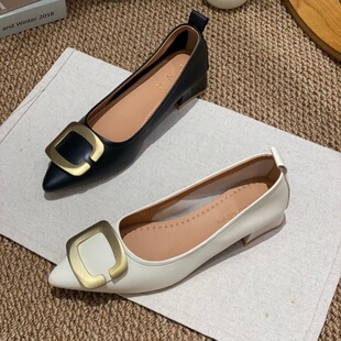 2026春季爆款法式方扣玛丽珍鞋尖头粗跟蝴蝶结单鞋软底低跟深口鞋