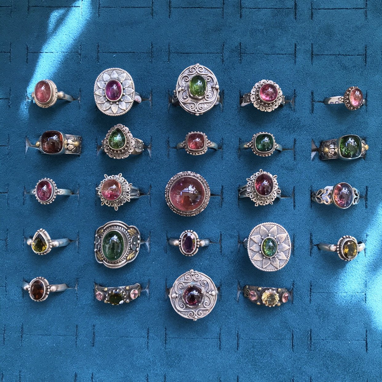 凉玥尼泊尔纯手工制作925纯银绿碧玺红碧玺双色碧玺多彩糖果戒指