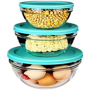 乐美雅玻璃碗耐高温家用带盖泡面碗大号沙拉碗汤碗微波炉烤箱专用
