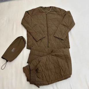 新款土黄色羽绒棉衣裤冬季超轻高效保暖羽绒棉衣裤轻薄黄色套装