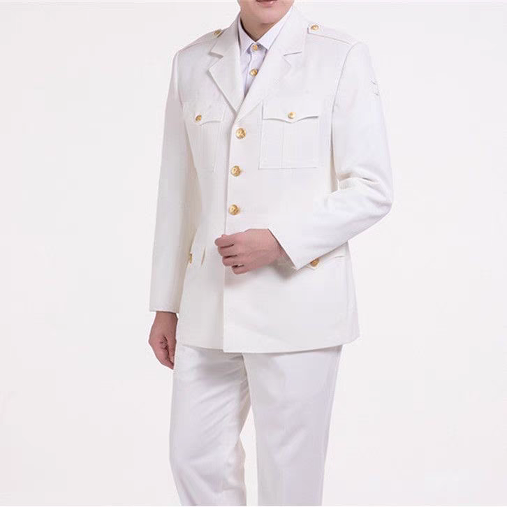 海乳白色春秋长服男女款春秋白色后开叉西服长袖套装影视西服外套