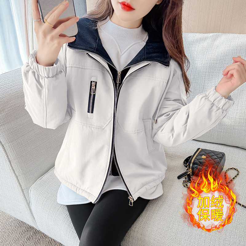 实拍2015年冬季新款百搭加绒连帽外套女夹克