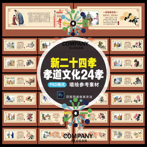 SCK35新二十四孝墙绘素材新农村文化墙彩绘传统文化24孝道围墙psd