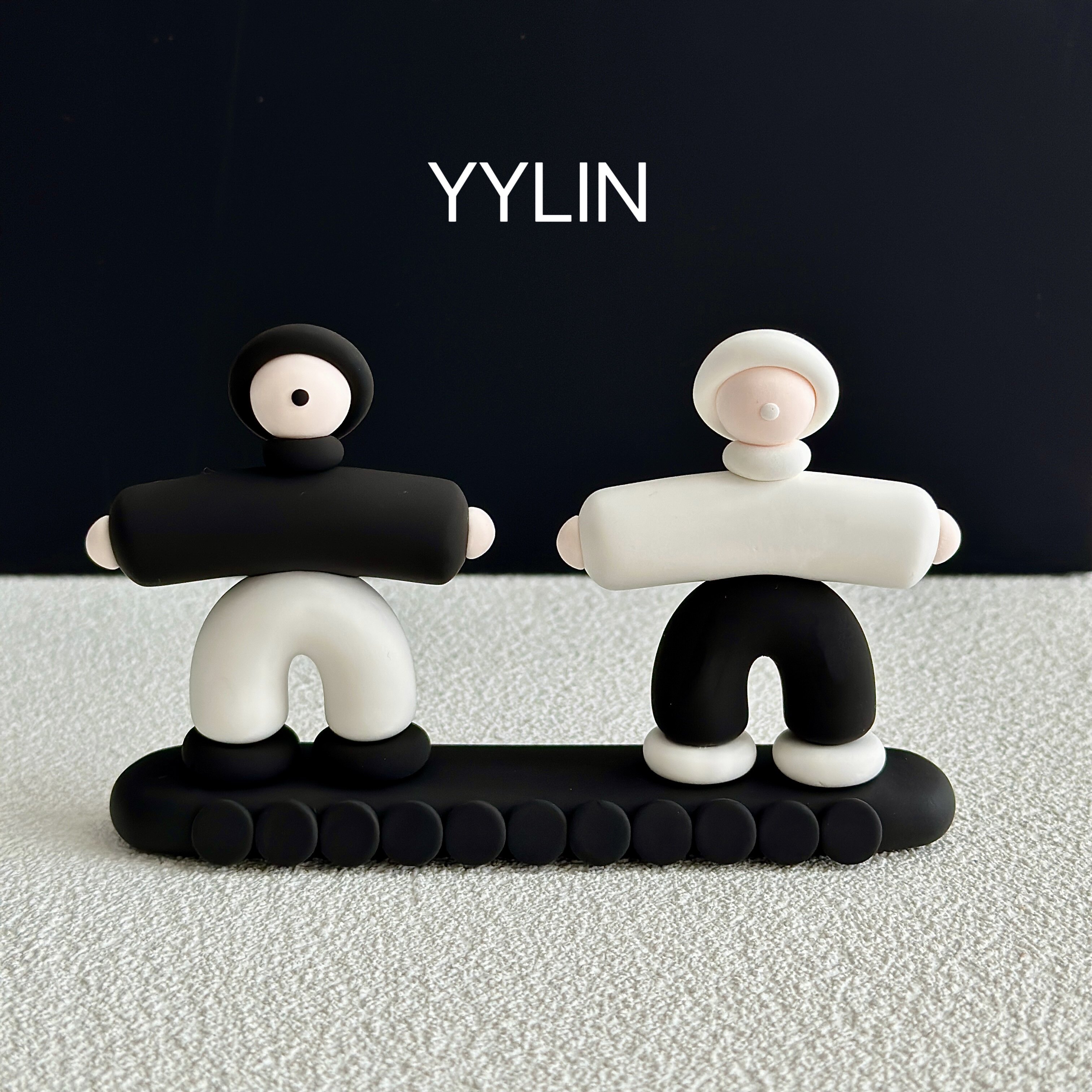YYLIN&middot;粘土卡通黑白小人diy粘土创意临时停车牌车载摆件