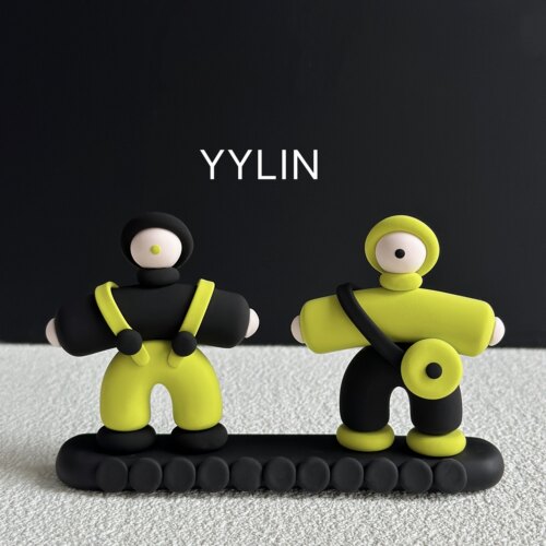 YYLIN·绿黑小人摆件粘土创意高级临时停车牌车载摆件车载装饰
