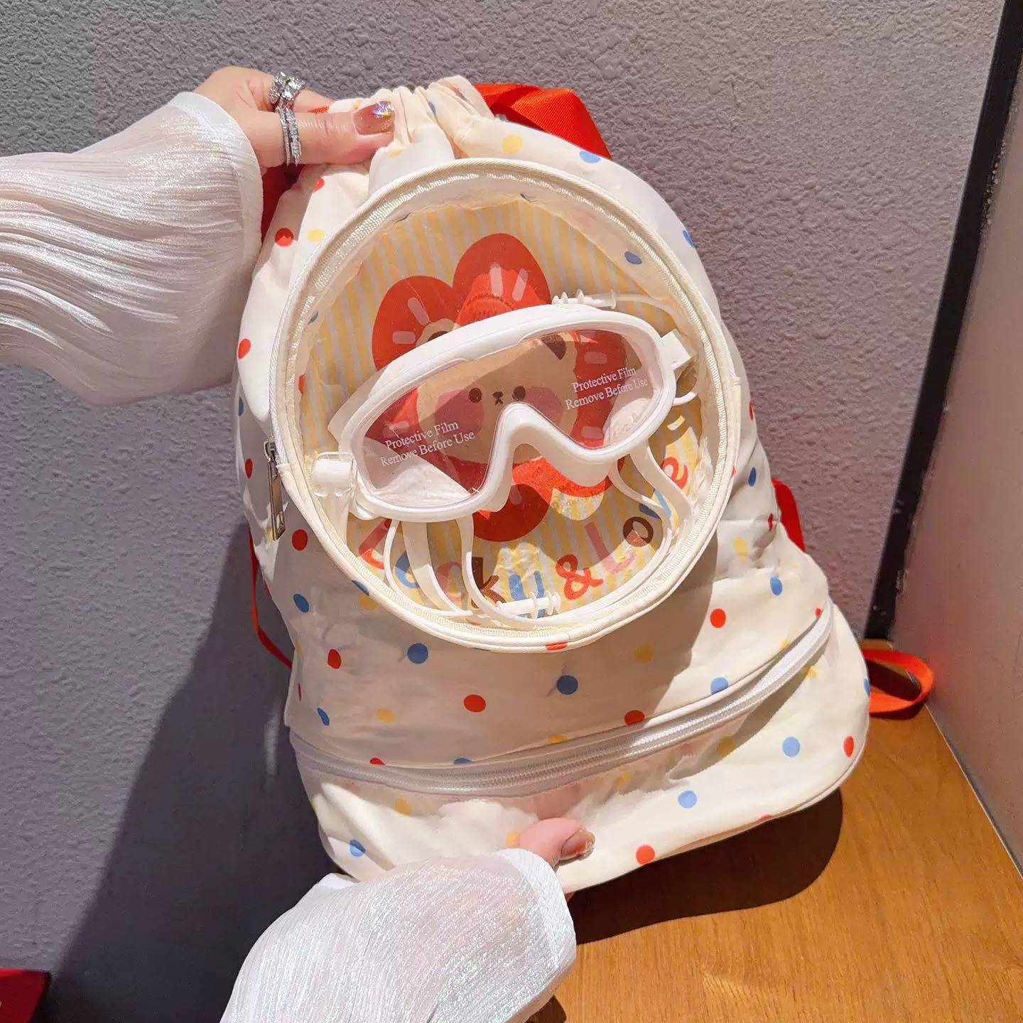 可爱卡通游泳包束口双肩包学生干湿分离健身收纳袋少女风大容量