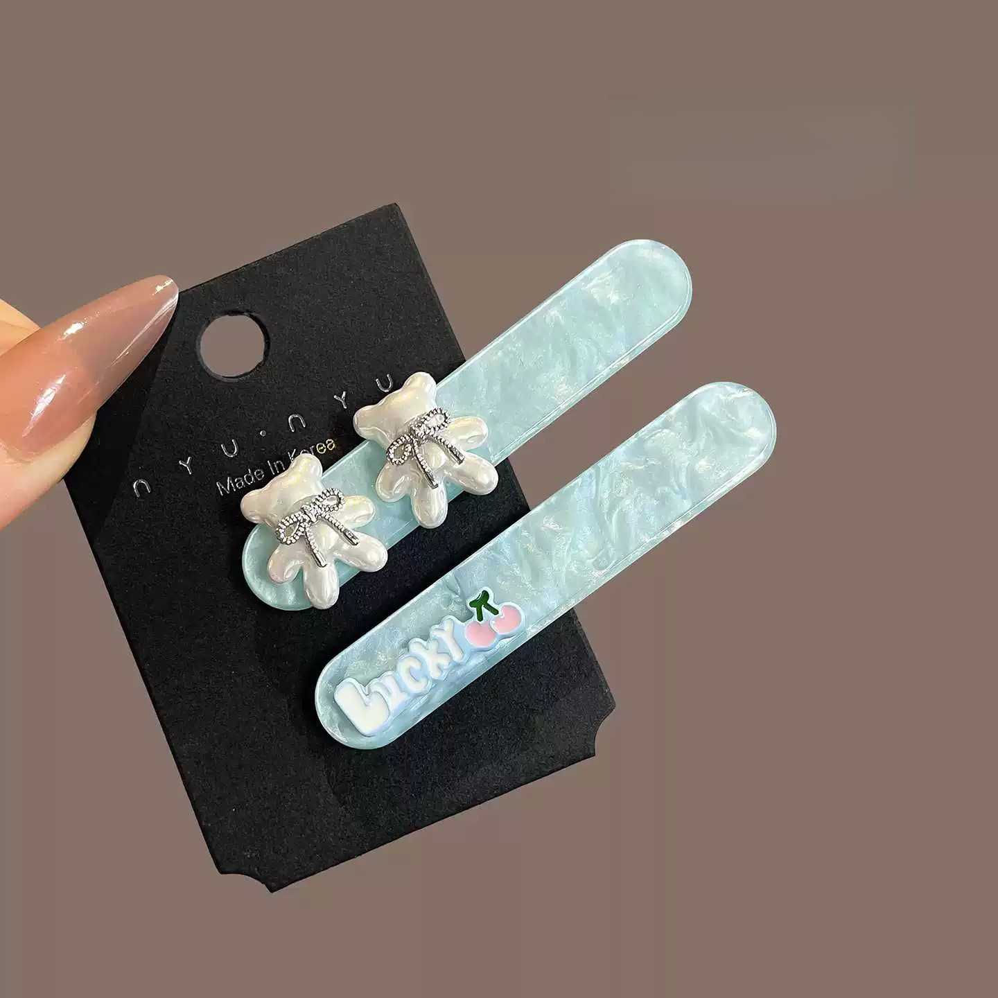 夏日蓝色流光小熊发夹女韩系清新醋酸发卡碎发刘海夹侧边夹鸭嘴夹