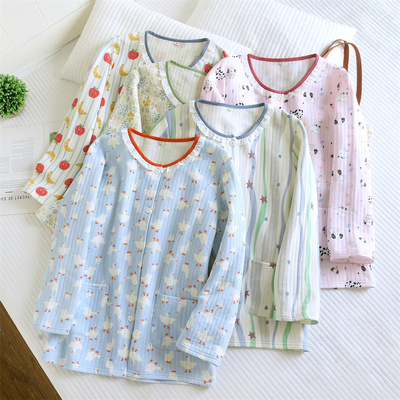 空气棉单件上衣纯棉空气层睡衣女