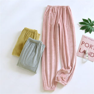 加厚薄绒法兰绒束脚裤 海岛绒华夫格女长裤 宽松大码 保暖睡裤 秋冬季