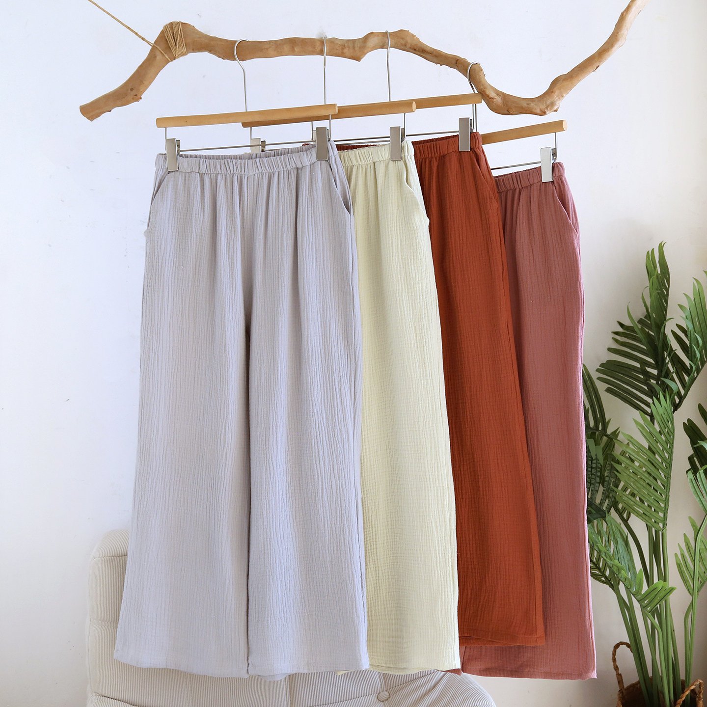 春夏薄款纯棉绉布双层纱阔腿裤女睡裤家居长裤宽松舒适大码可外穿,女士内衣/男士内衣/家居服,睡裤/家居裤,淘宝优惠券,粉丝福利购,淘宝优惠卷