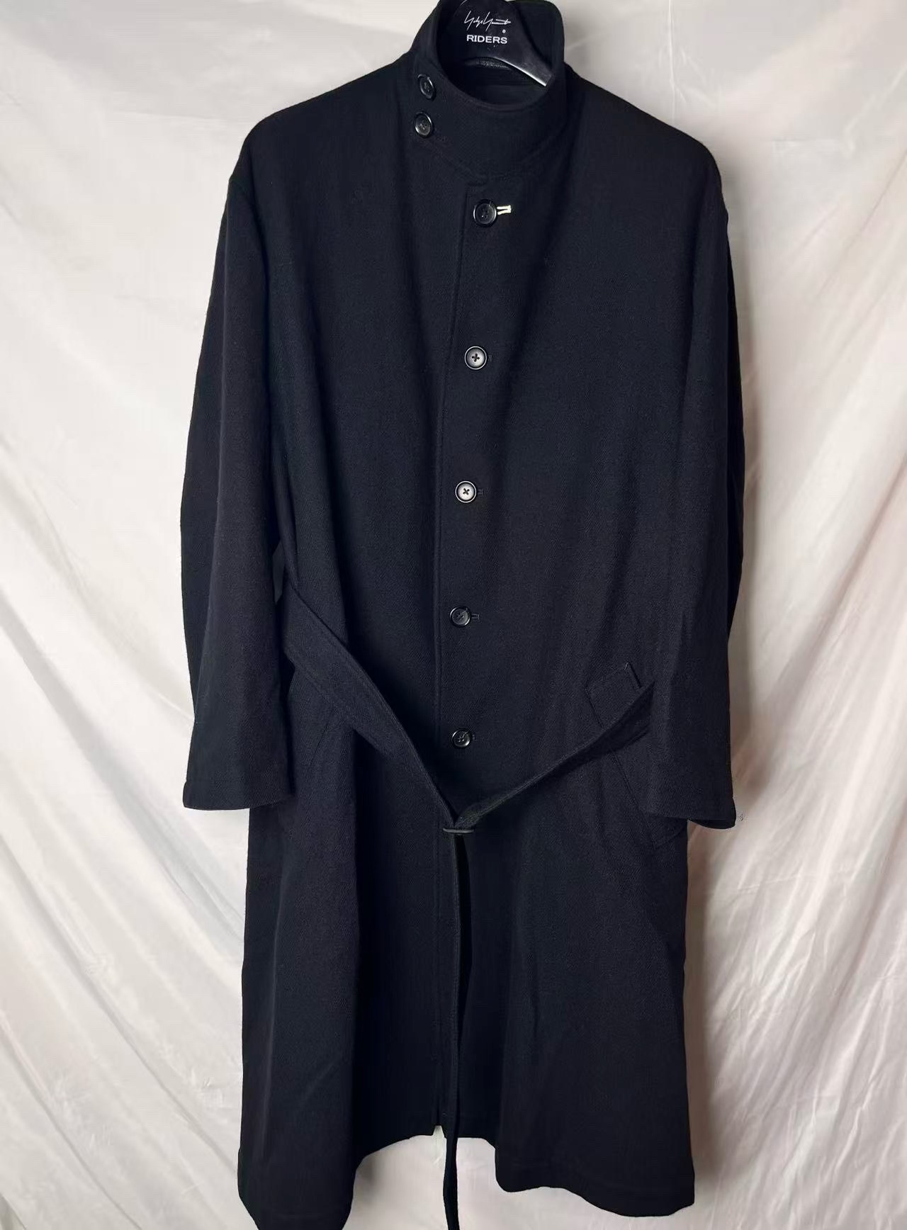 Yohji Yamamoto Black Flannel Stand Collar Coat