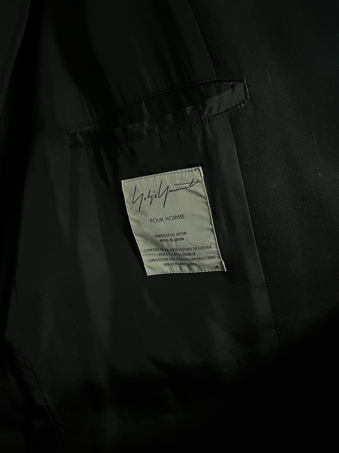 Yohji Yamamoto 04AW Zip Suit Jacket — label