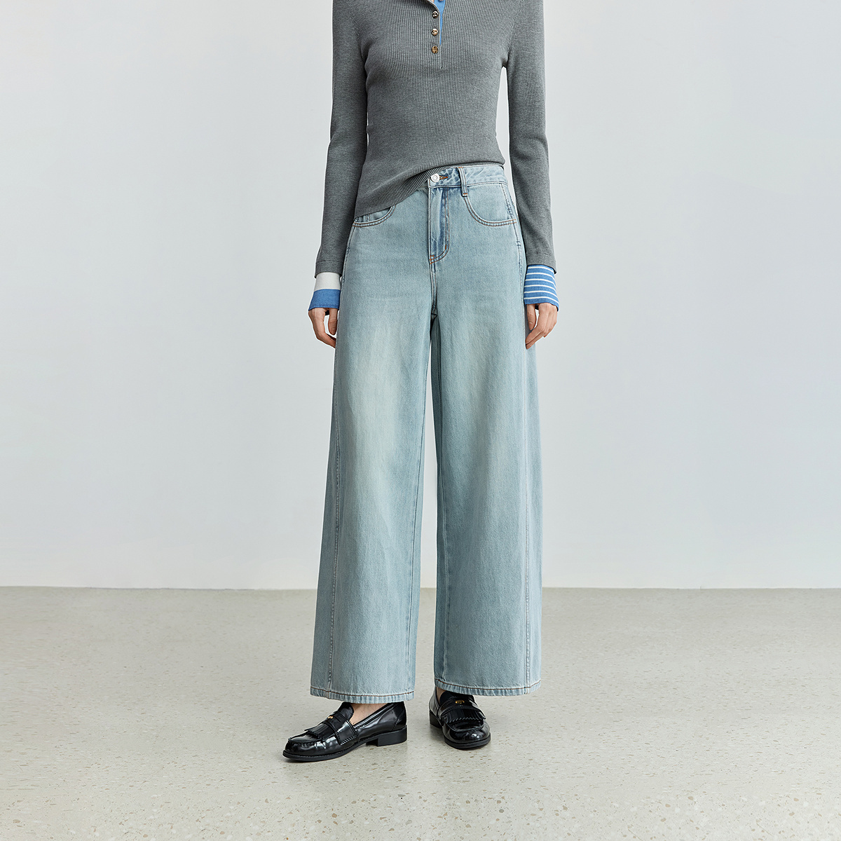 【商场同款】LILY2025秋新款纯棉复古通勤浅色阔腿牛仔裤弯刀裤女