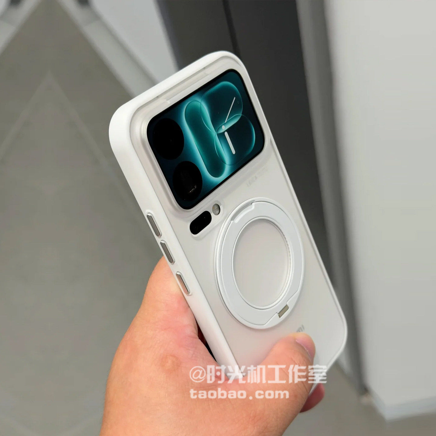 便捷式360°旋转磁吸支架适用小米18Promax手机壳mi17Ultra微磨砂半透明白PC防指纹金属按键极简男女支点壳硬