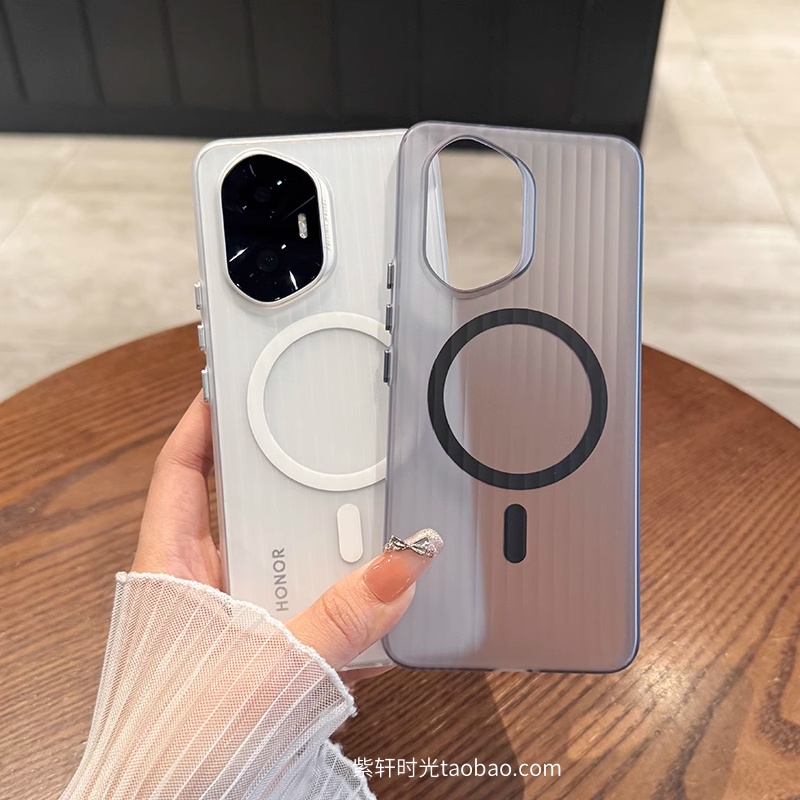 半透黑色磁吸充电适用荣耀400/300手机壳GTpro瓦楞x60行李箱纹Magic7华为Pura80简约nova14/13高级感12保护套